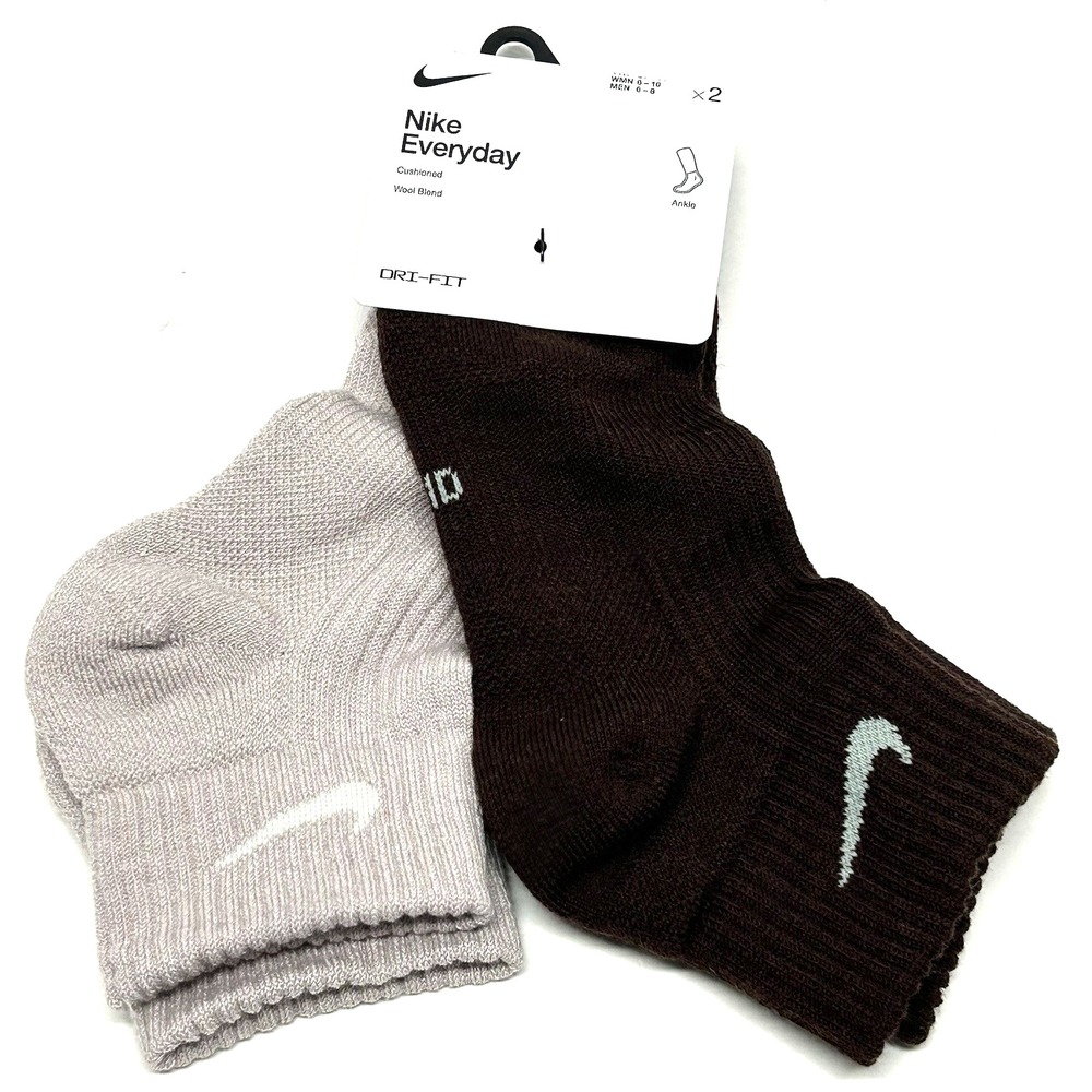 Nike Everyday Cushioned Wool Blend Women's6-10/Mens 6-8 x2 Ankle Socks (A2)
